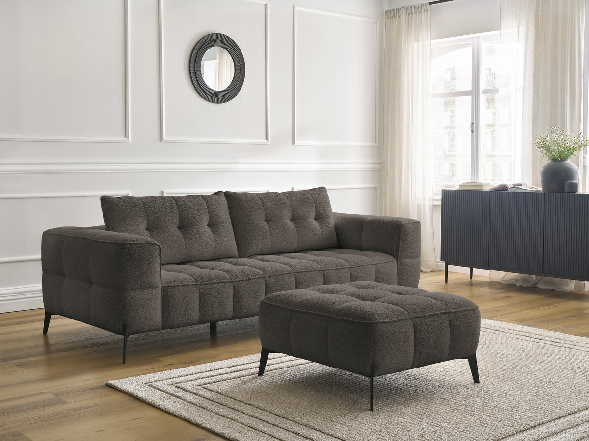 Bobochic Anis Sofa 3-Sitzer mit Pouf Bouclé-Stoff Braun