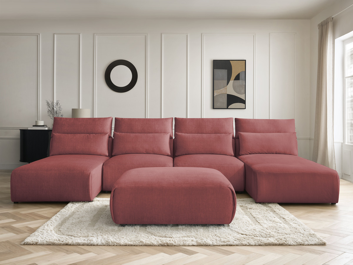 Bobochic Jana Wohnlandschaft mit großem Pouf Samt Orange