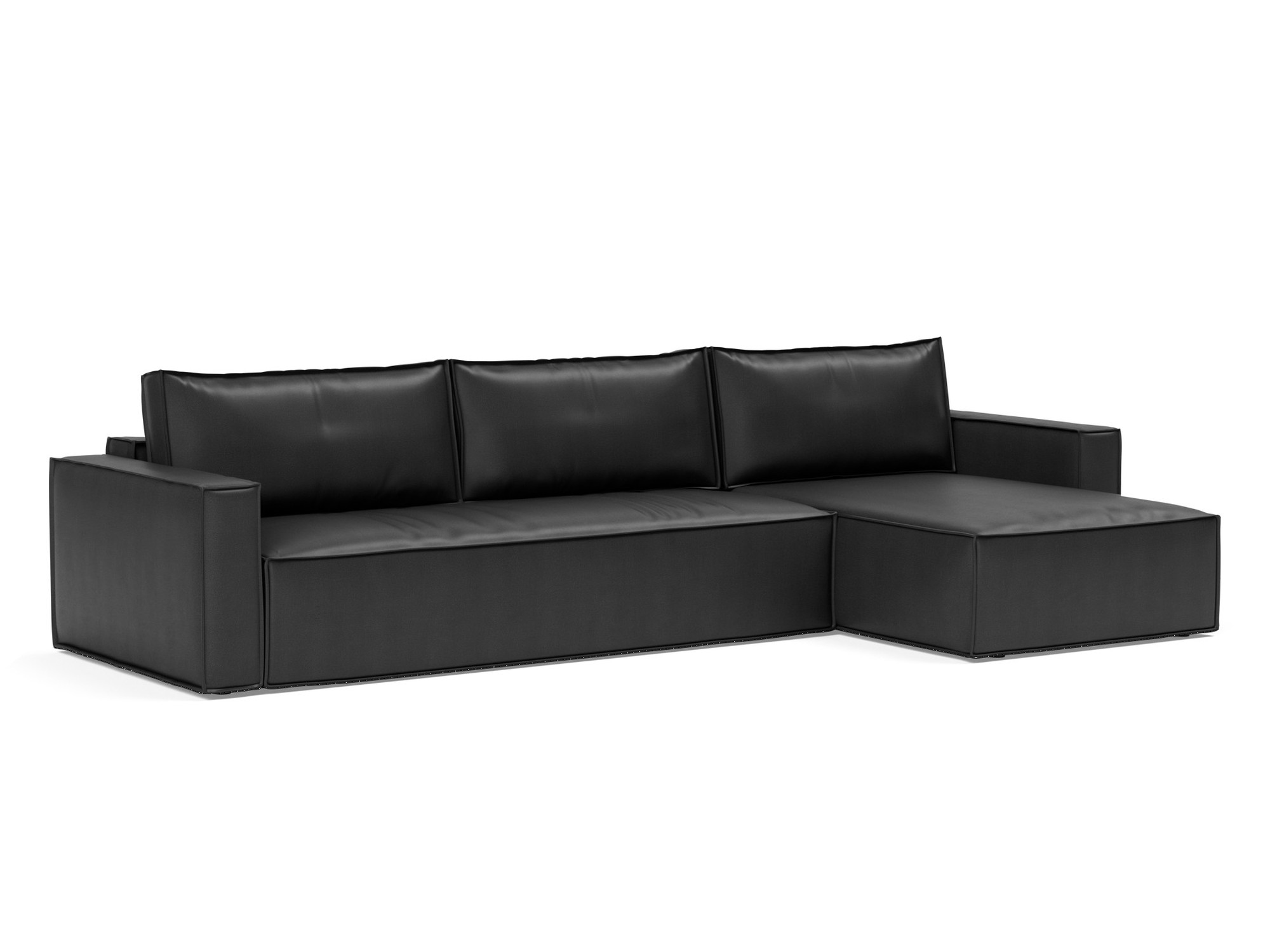 Schlafsofa Newilla mit Chaiselongue Lederoptik Faunal 550-Black
