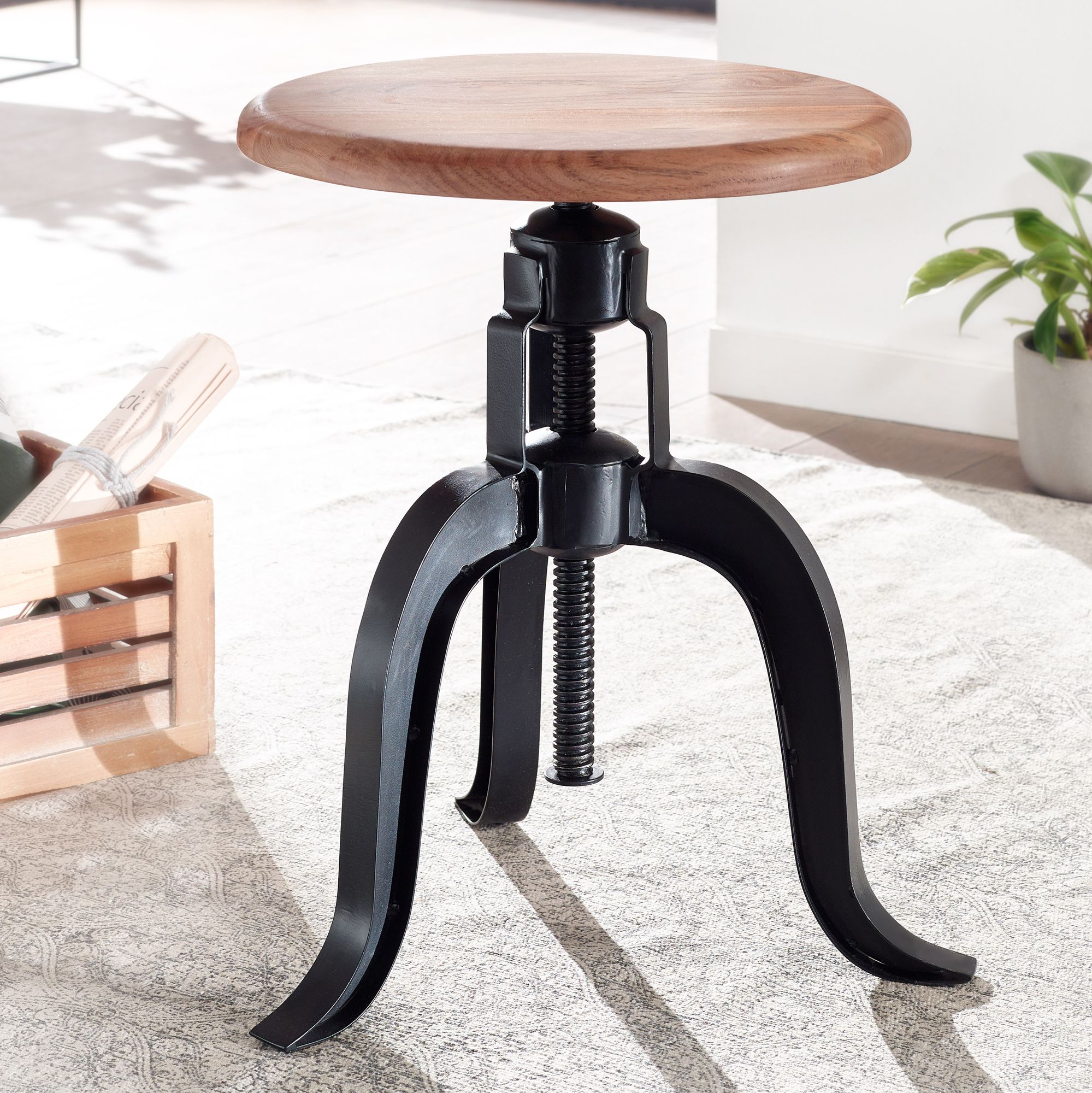 Sitzhocker Vaglir Akazie Massivholz Schwarz 39 × 39 × 48 cm