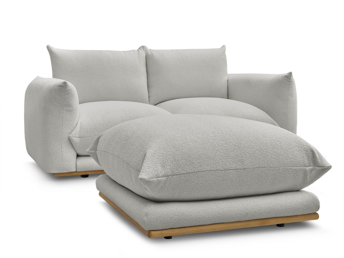 Bobochic Ernest Sofa 3-Sitzer mit Pouf 193 × 106 cm Bouclé-Stoff Hellgrau