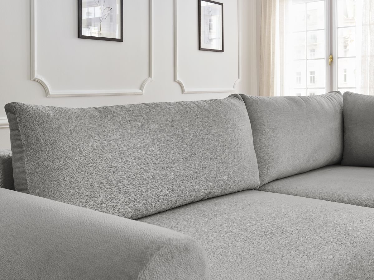 Bobochic Lucien Ecksofa mit Schlaffunktion und Bettkasten 296 × 198 cm Stoff Hellgrau Ecke rechts