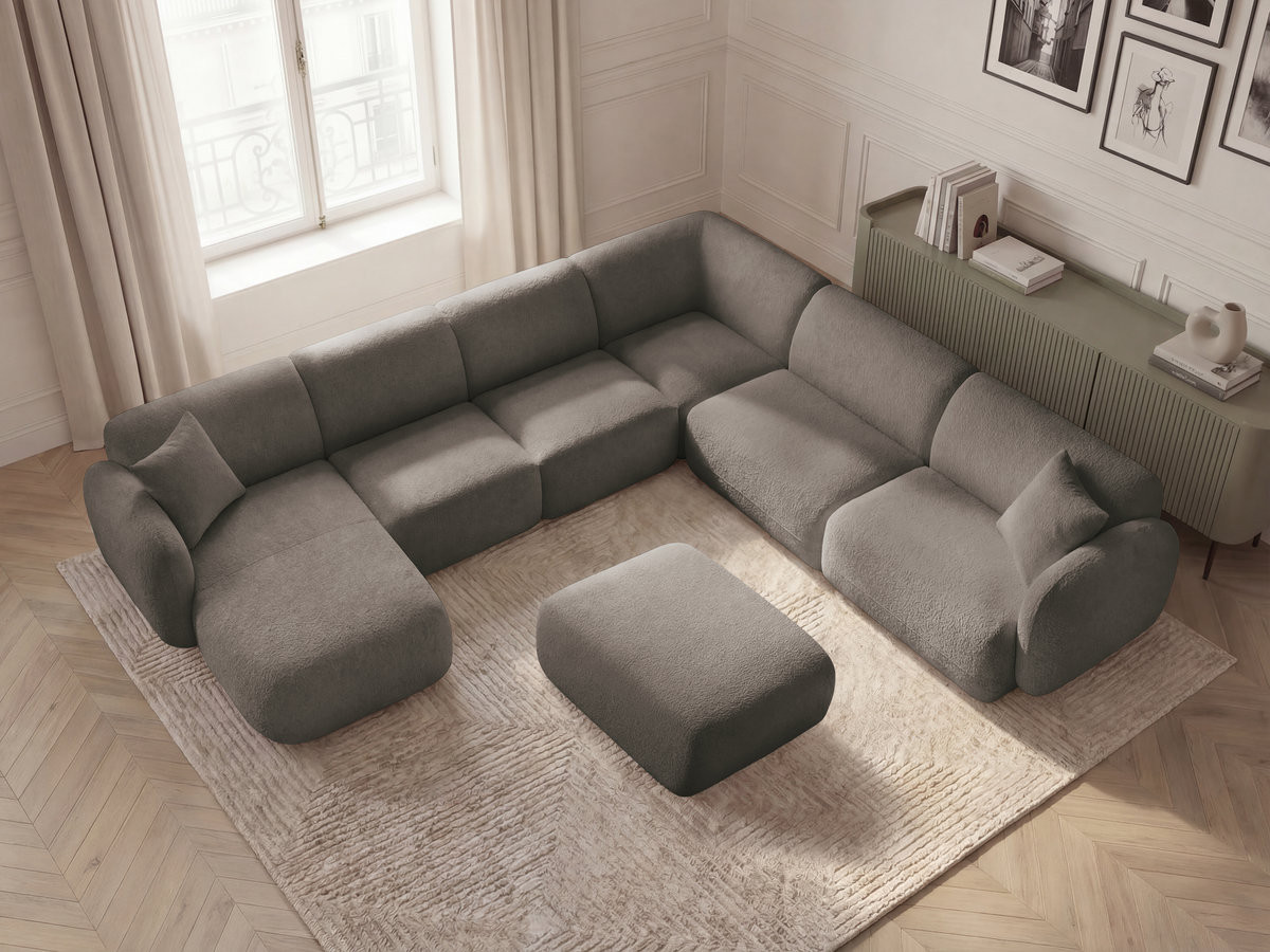Bobochic Anda Wohnlandschaft mit Pouf 373 × 289 cm Chenille Taupe Ecke rechts