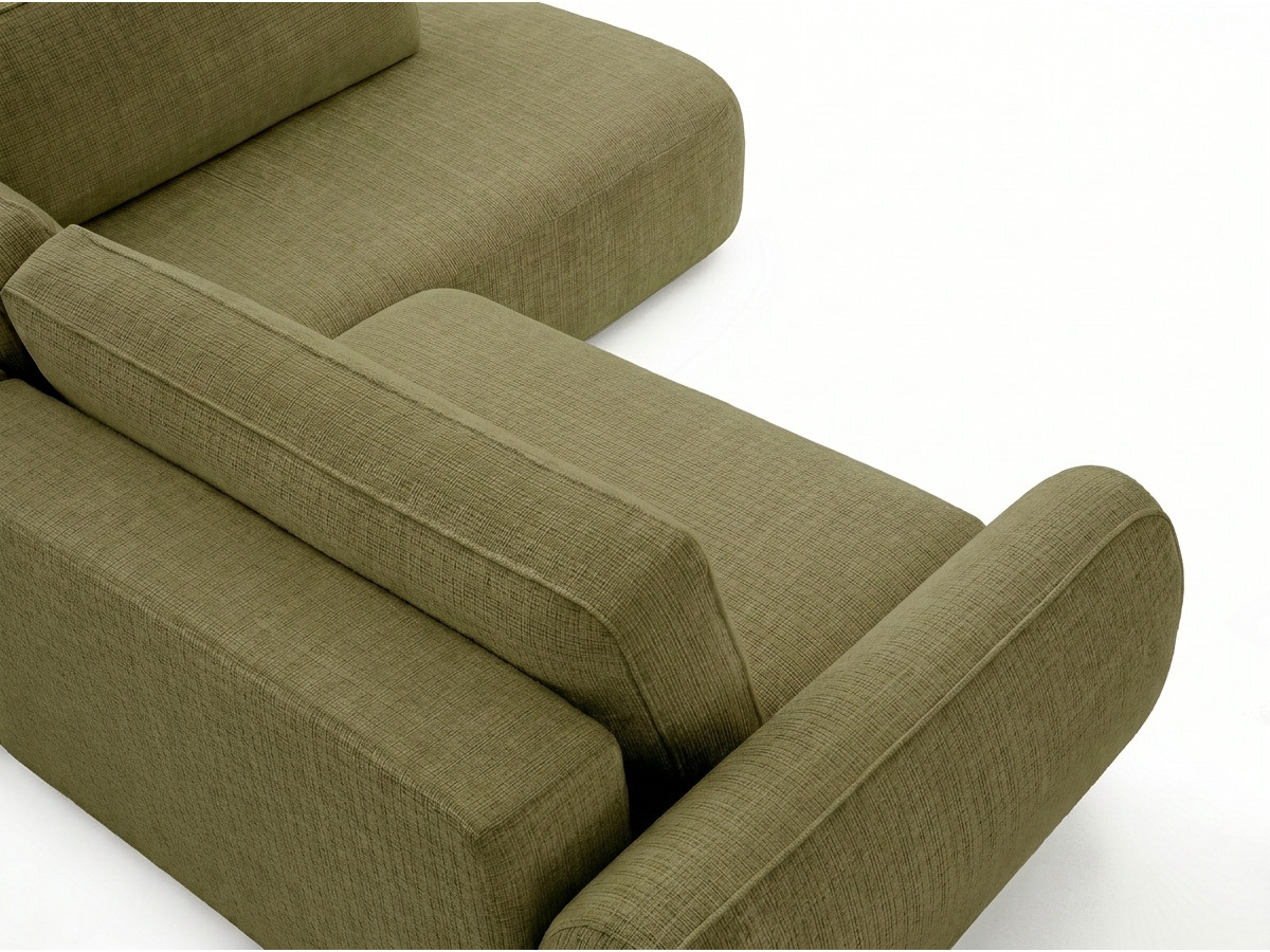 Bobochic Denise Ecksofa mit Schlaffunktion und Bettkasten 256 × 197 cm Strukturstoff Grün Ecke rechts