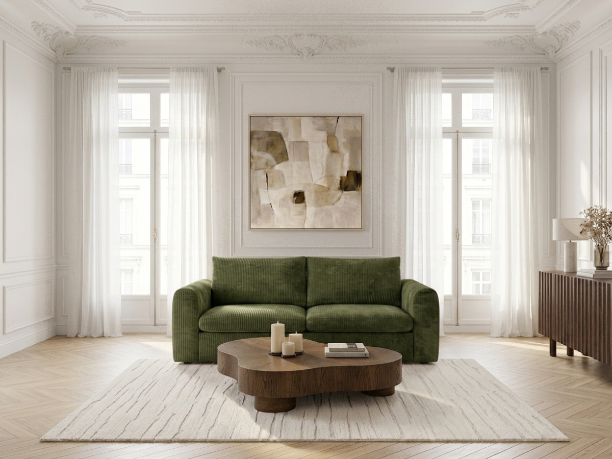 Bobochic Archi Schlafsofa 3-Sitzer Cordsamt Grün, Liegefläche 160 × 190 cm