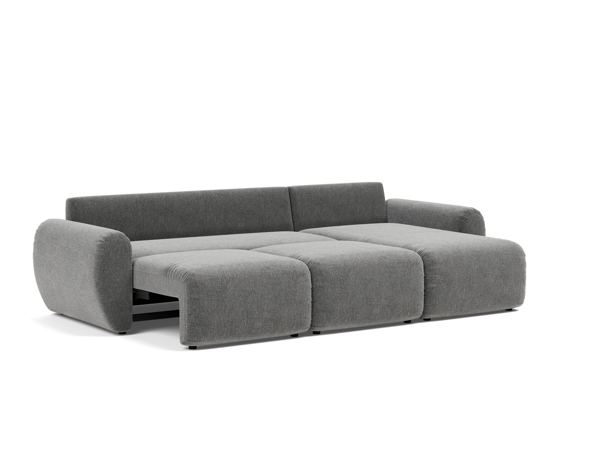 Schlafsofa Norum mit Chaiselongue und Curve-Armlehnen Strukturierter Stoff Twist 563-Charcoal