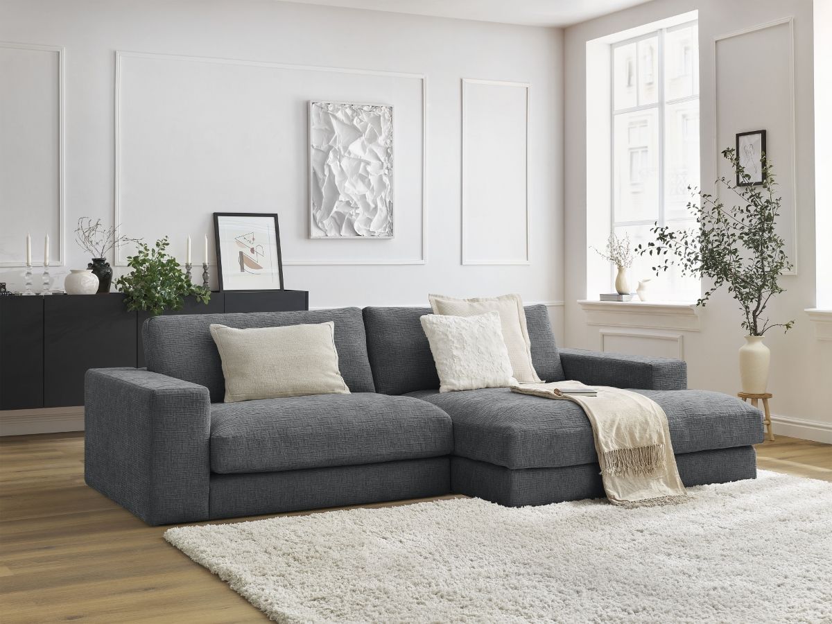 Bobochic Leonard Ecksofa 234 × 159 cm Strukturstoff Dunkelgrau Ecke rechts