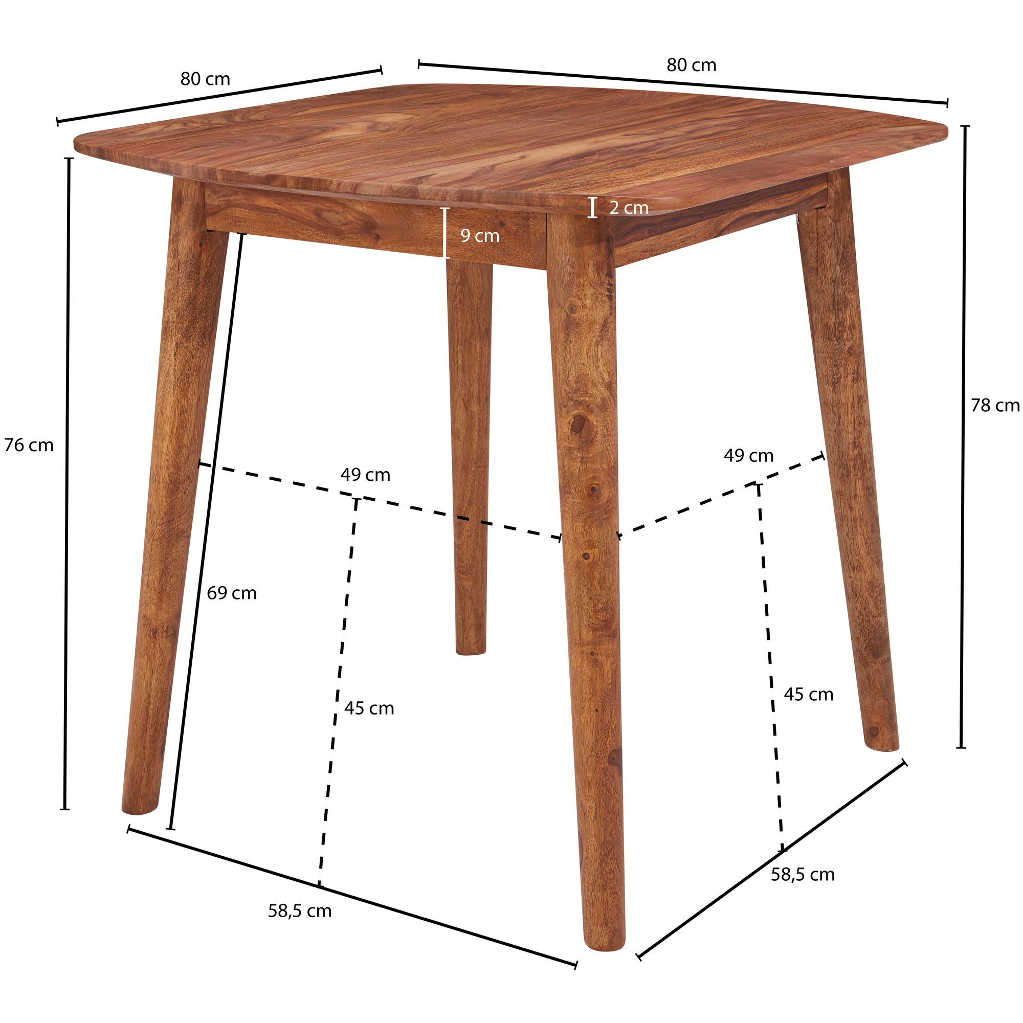 Esstisch Bagenkop Sheesham Massivholz 80 × 80 × 78 cm