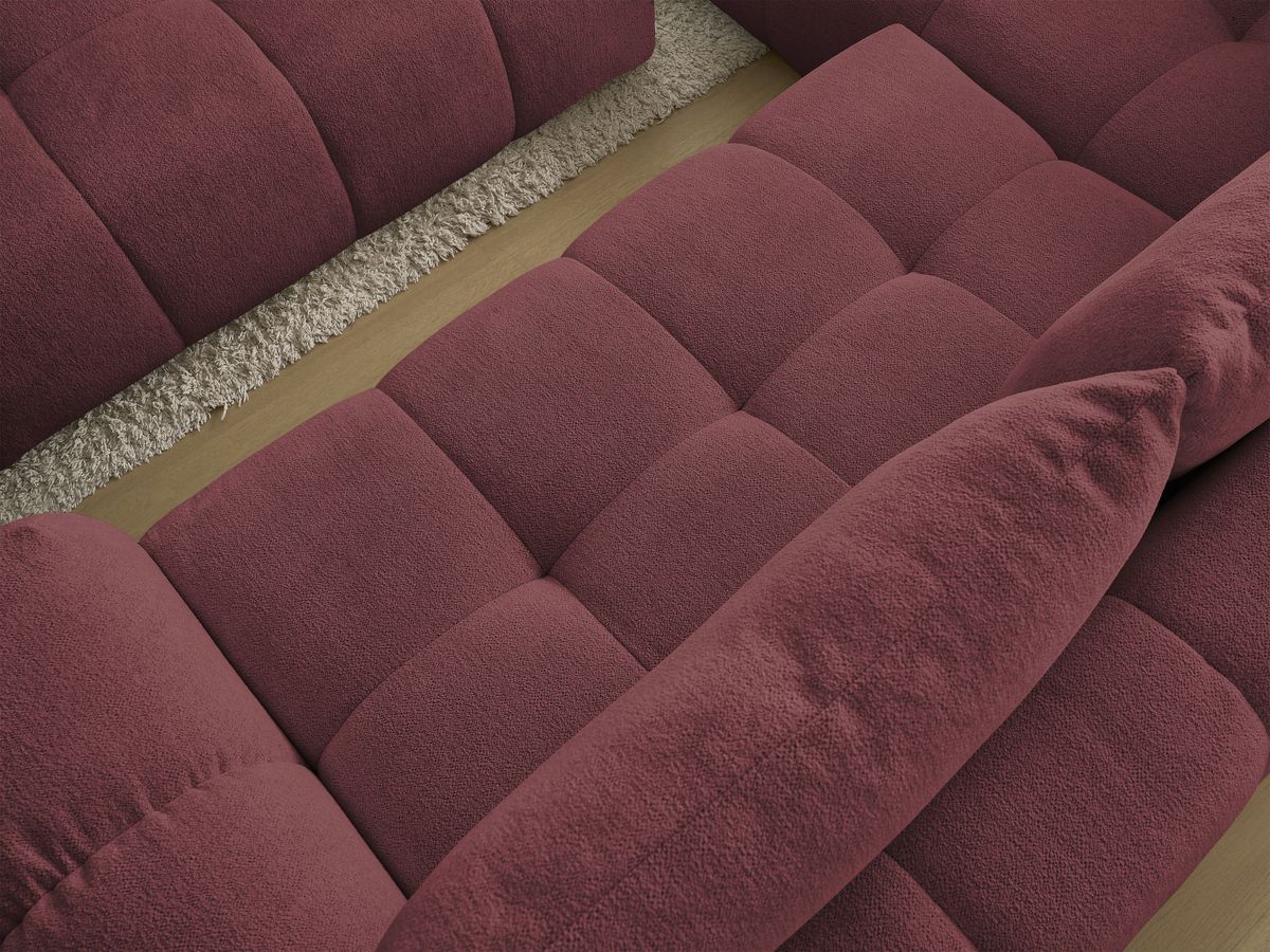 Bobochic Everest Ecksofa mit Schlaffunktion und Bettkasten und Pouf 320 × 212 cm, 5 Kissen Melange-Stoff Rot Ecke links