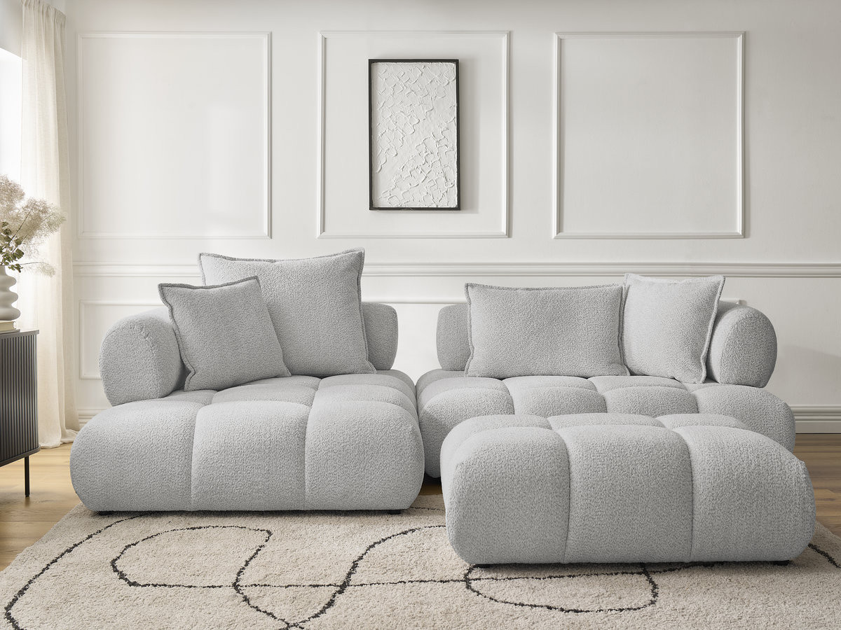Bobochic Alya Ecksofa mit Pouf Bouclé-Stoff Hellgrau Ecke links