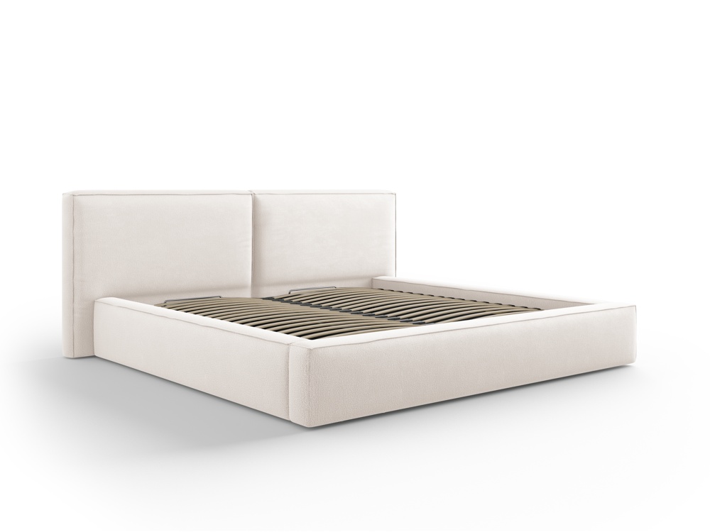 Cosmopolitan Design Stauraumbett mit doppeltem Kopfteil Arendal 200x200 Strukturierter Stoff Megan Helles Beige