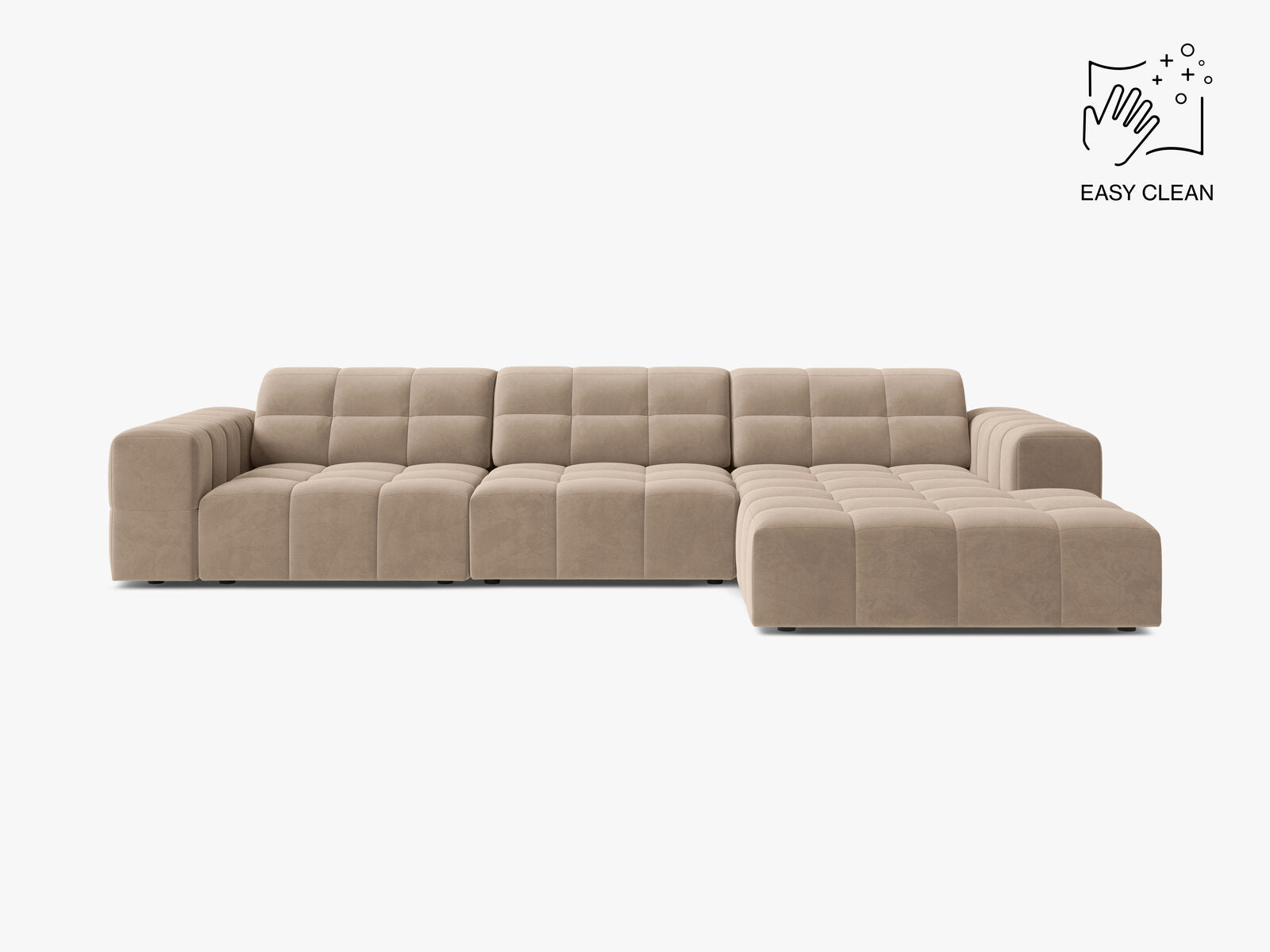 Micadoni Ecksofa Jennifer 4-Sitzer Samt Venus Beige Rechts