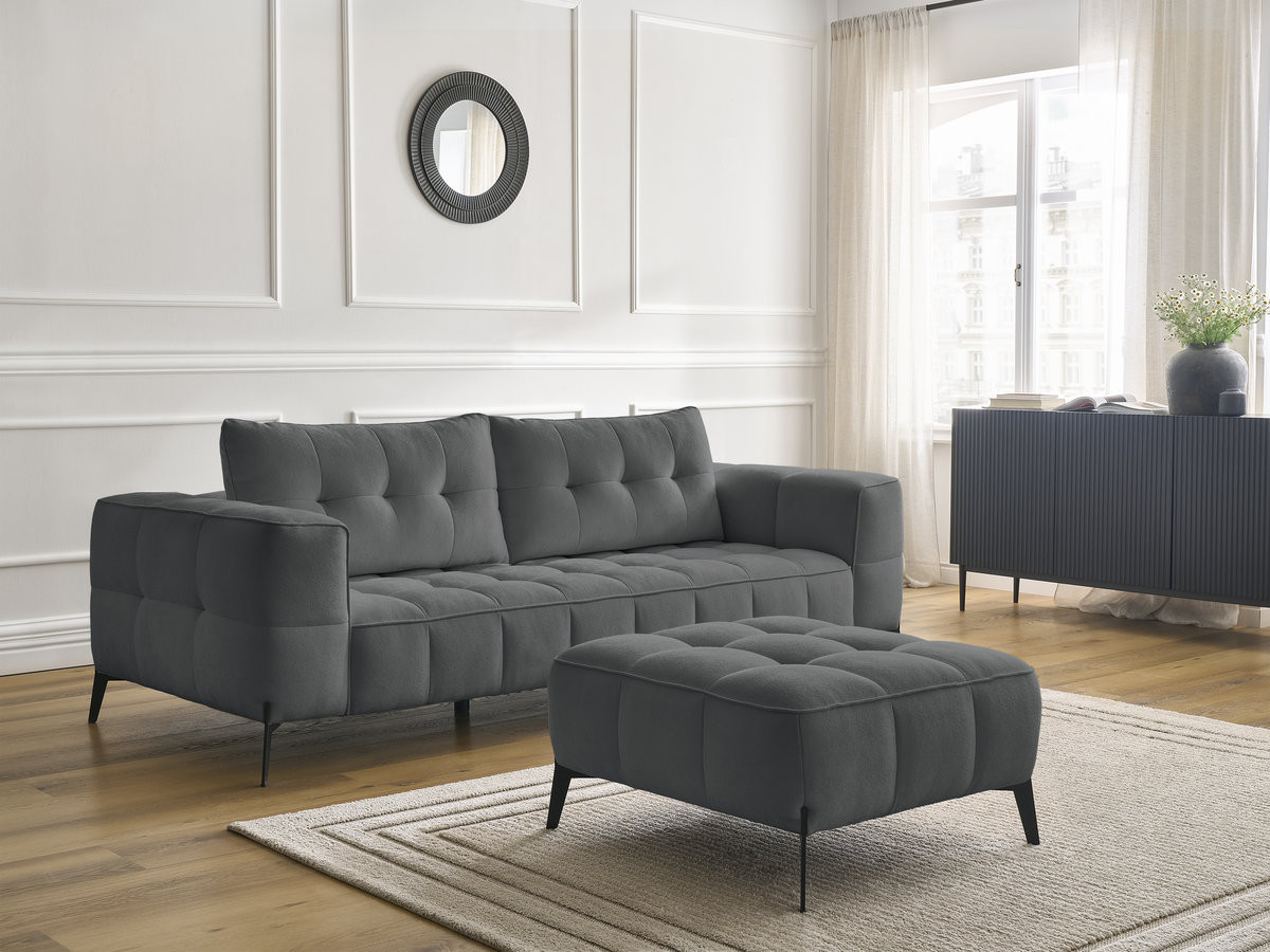 Bobochic Anis Sofa 3-Sitzer mit Pouf Strukturstoff Dunkelgrau