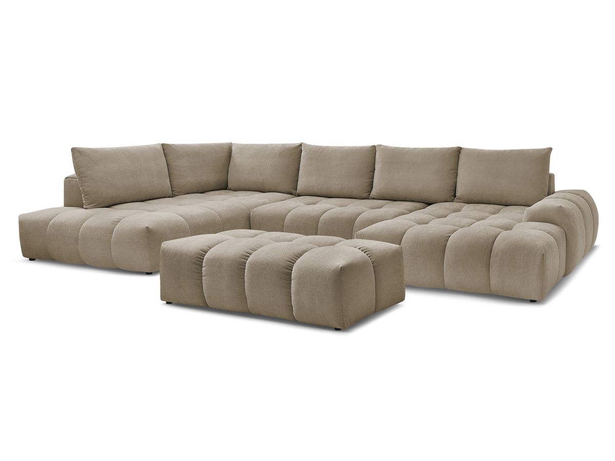 Bobochic Everest Wohnlandschaft mit Pouf, 6 Kissen Strukturstoff Taupe Ecke rechts