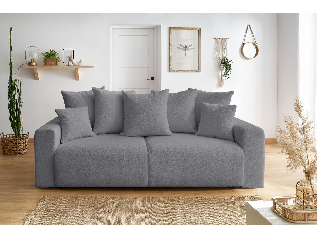 Bobochic Envy Schlafsofa 3-Sitzer mit Bettkasten Bouclé-Stoff Dunkelgrau