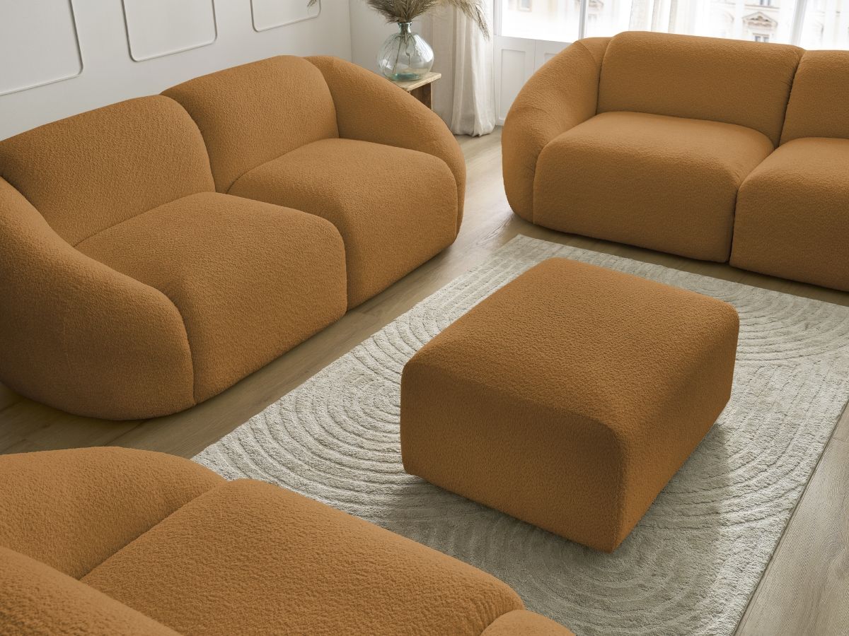 Bobochic Tina Sofa 7-Sitzer mit Pouf Bouclé-Stoff Gelb