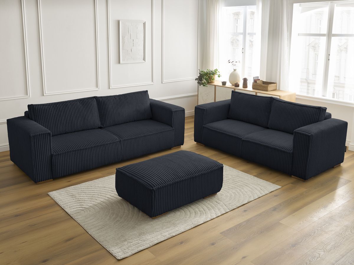 Bobochic Chelsea Sofa 6-Sitzer mit Pouf Breitcord weich Schwarz