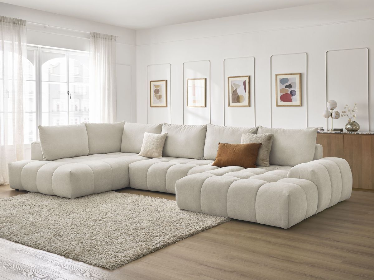 Bobochic Everest Wohnlandschaft, 6 Kissen Strukturstoff Beige Ecke rechts