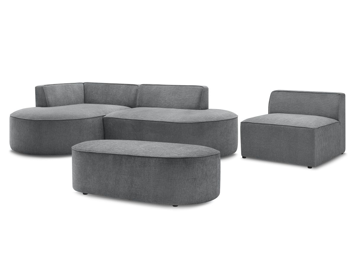 Bobochic Rousseau Ecksofa mit Sofamodul und Pouf Strukturstoff Dunkelgrau Ecke links