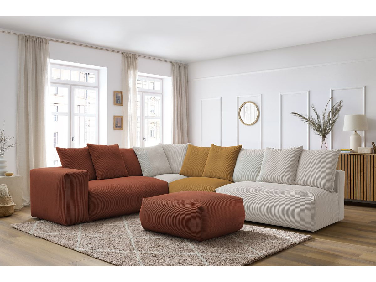 Bobochic Voltaire Ecksofa mit Pouf 322 × 268 cm Cordsamt Mehrfarbig Ecke links
