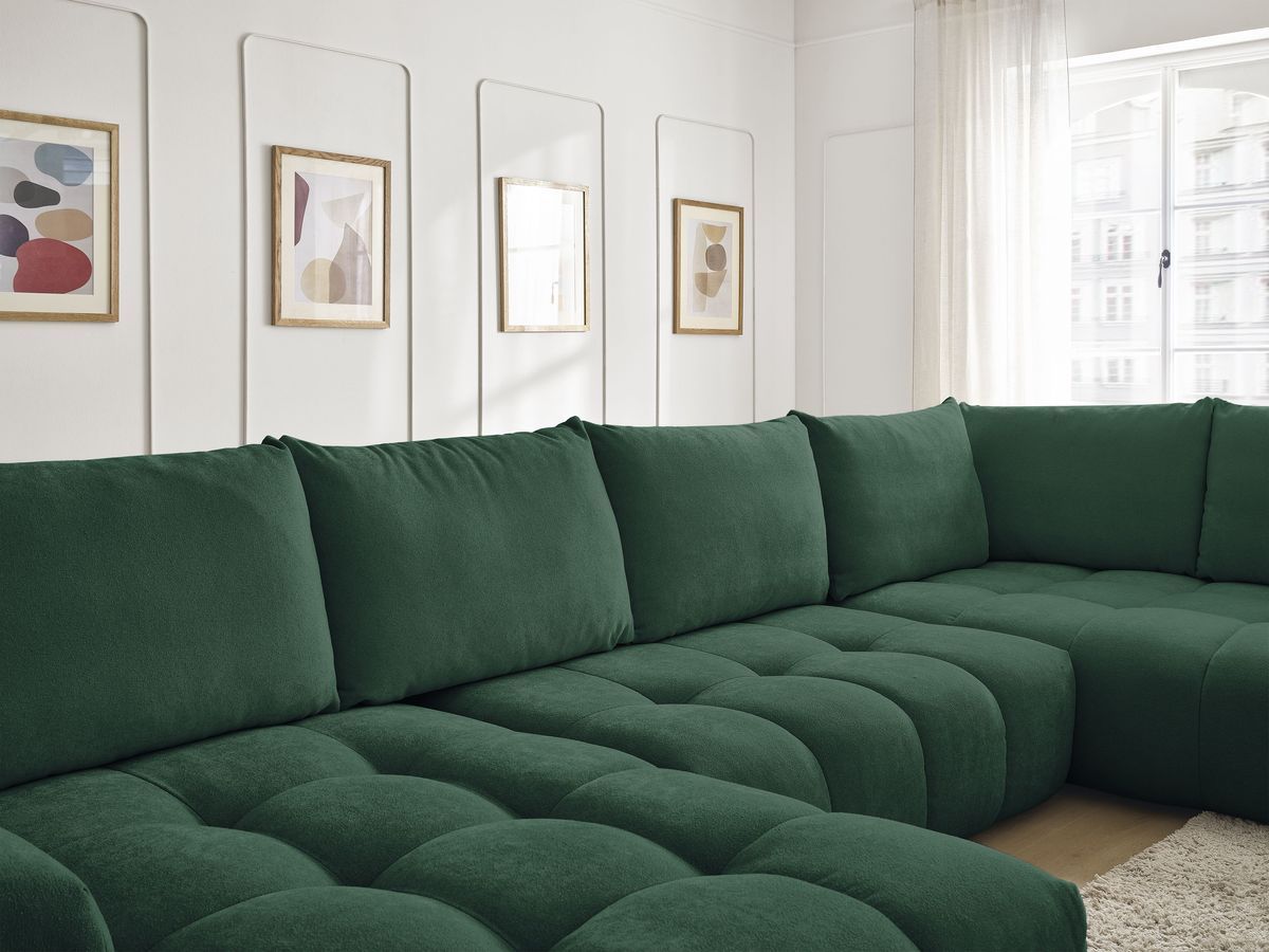 Bobochic Everest Wohnlandschaft, 6 Kissen Strukturstoff Grün Ecke links