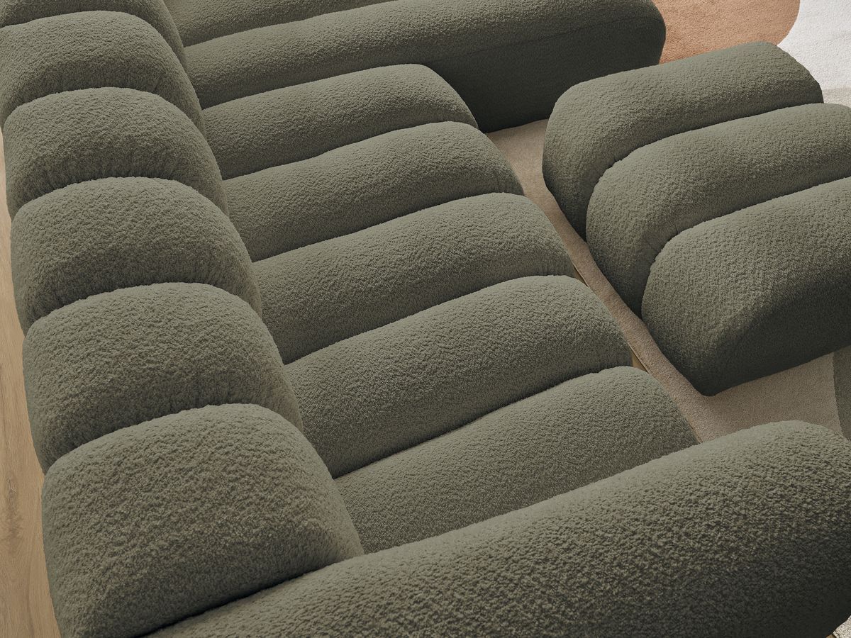 Bobochic Talia Ecksofa mit Pouf Bouclé-Stoff Grün Ecke rechts