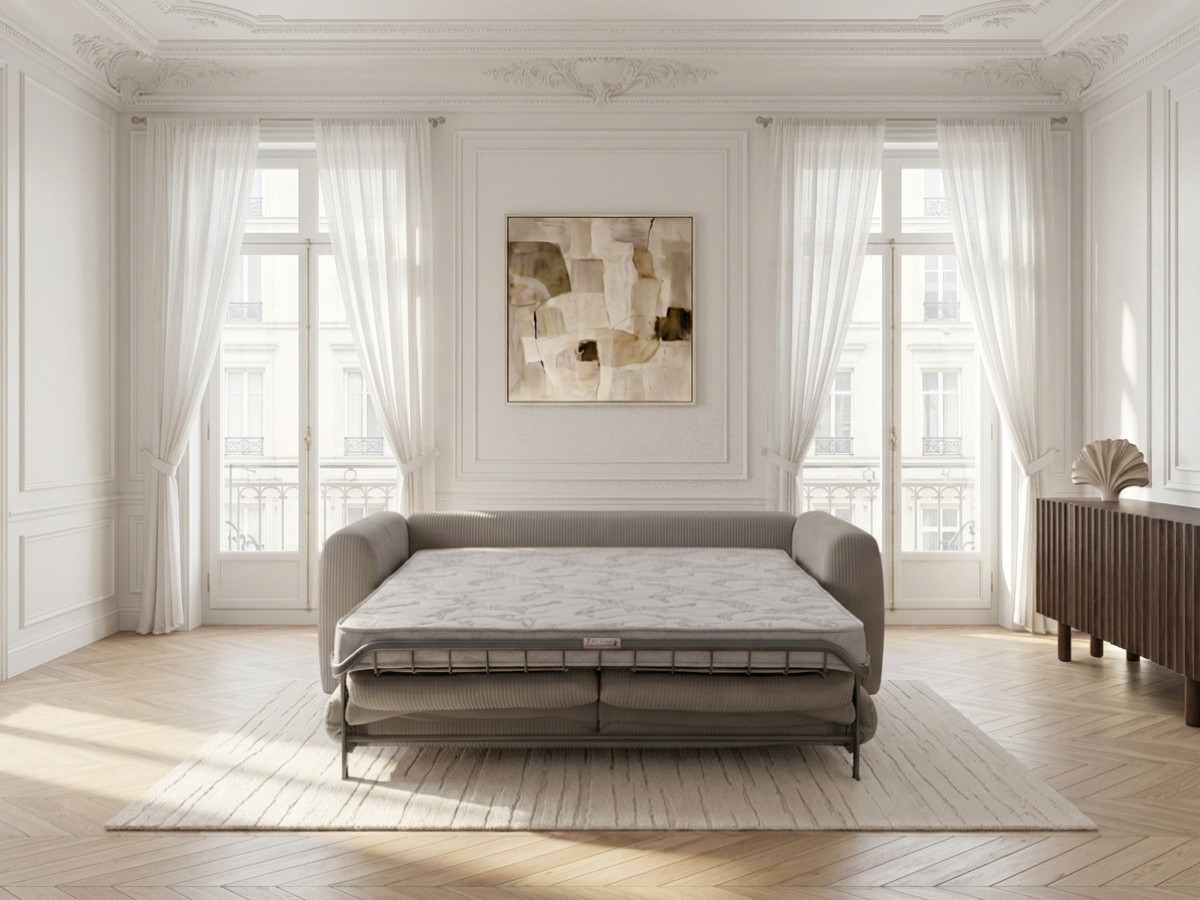 Bobochic Archi Schlafsofa 3-Sitzer Cordsamt Grau, Liegefläche 140 × 190 cm
