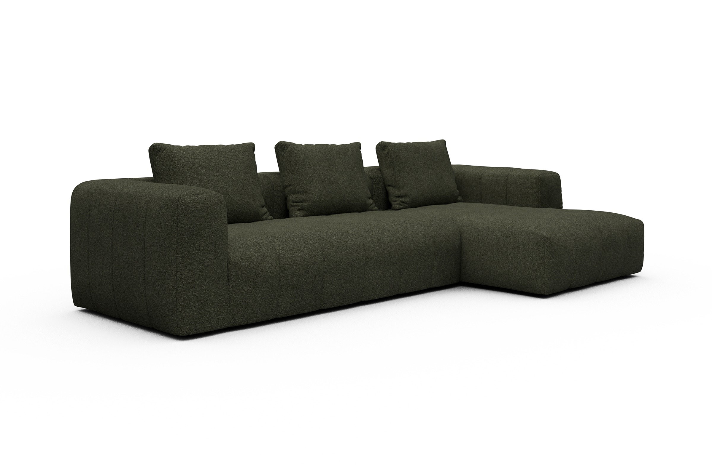 Ecksofa Hugo 2,5-Sitzer Armlehne links mit Chaiselongue Boucle-Forest-Green