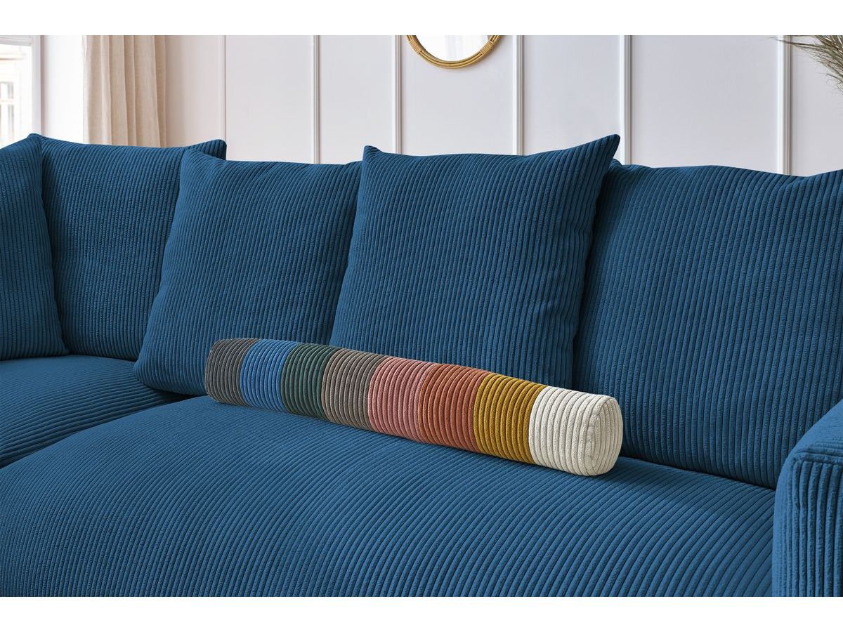 Bobochic Voltaire Ecksofa mit Pouf 268 × 214 cm Cordsamt Dunkelblau Ecke links