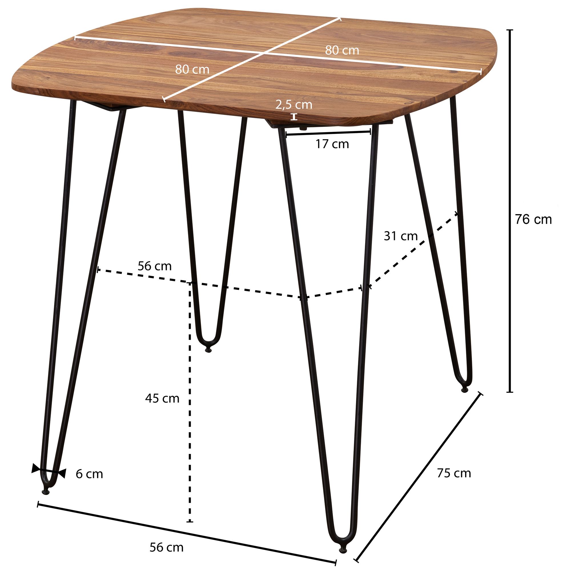 Esstisch Bylderup Sheesham Massivholz 80 × 80 × 76 cm