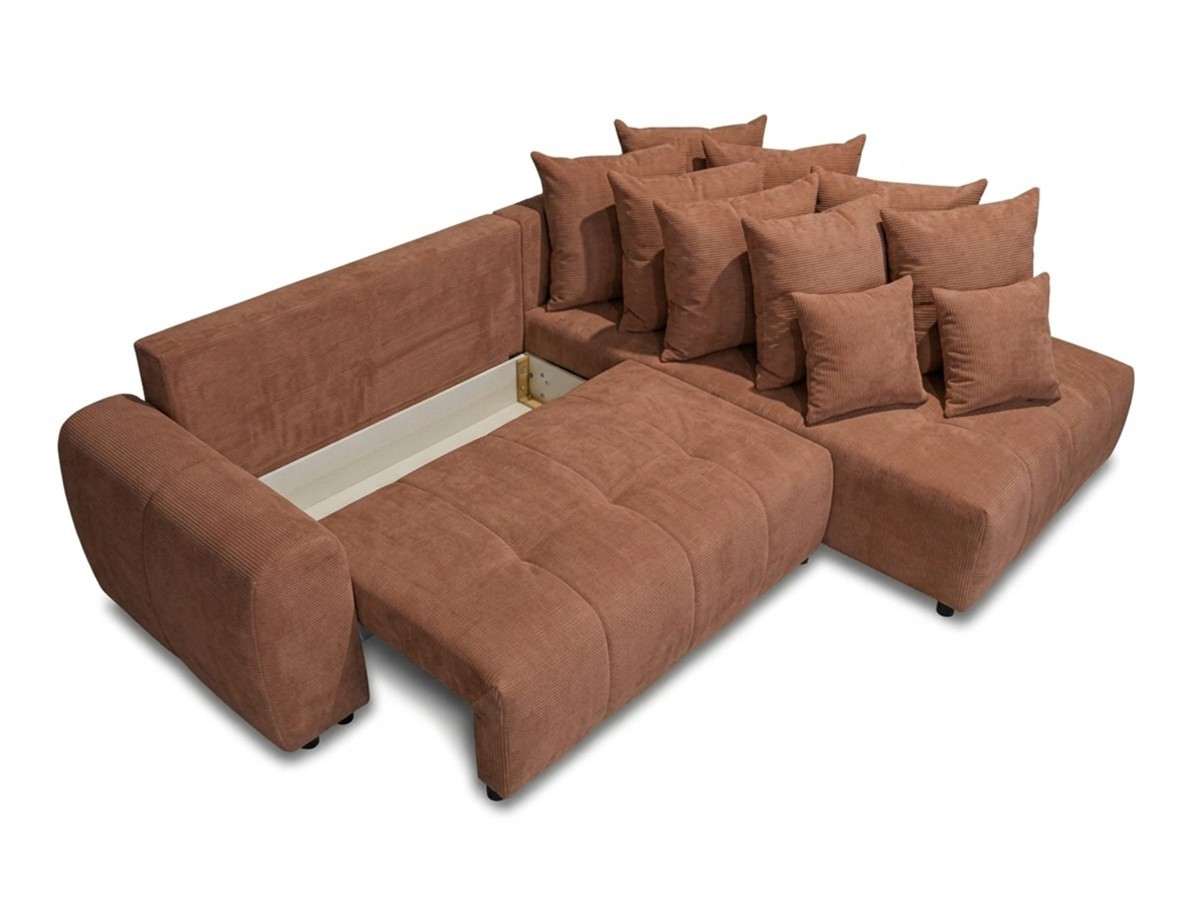 Bobochic Roxelane Ecksofa mit Schlaffunktion und Bettkasten Melange-Stoff Orange Ecke rechts