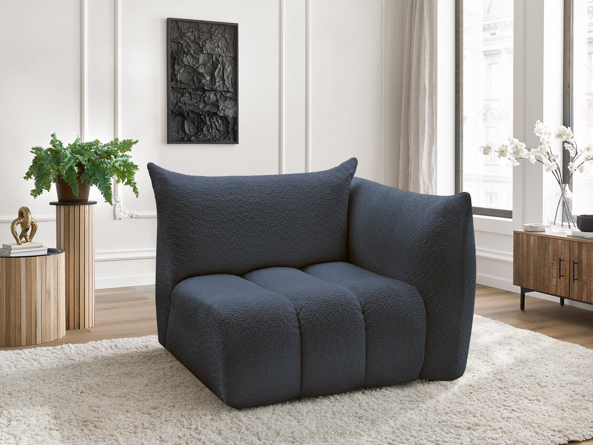 Bobochic Azra Sofamodul 1-Sitzer 117 × 112 cm Bouclé-Stoff Dunkelblau Ecke rechts