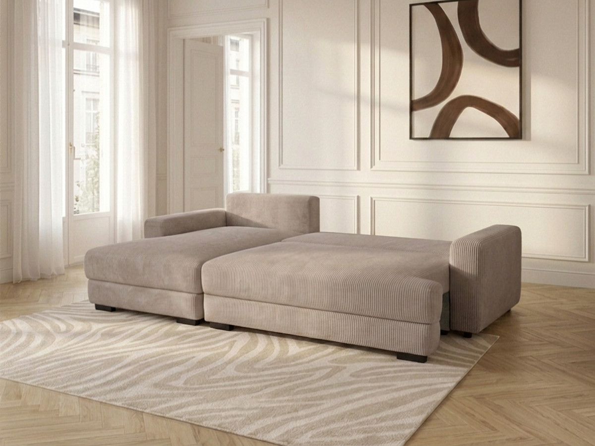 Bobochic Campi Ecksofa mit Schlaffunktion und Bettkasten Cordsamt Taupe Ecke links