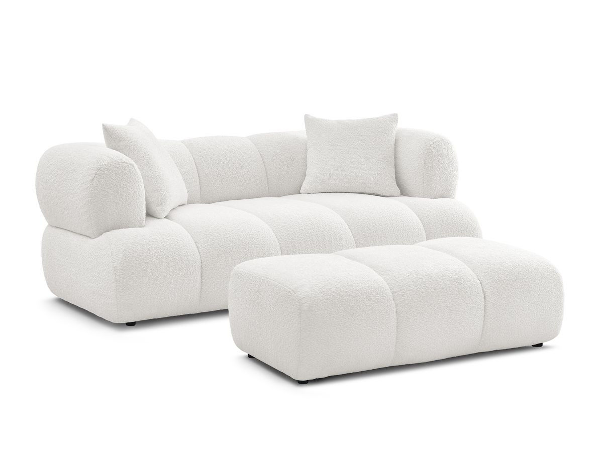 Bobochic Pamira Sofa 2-Sitzer mit Pouf Bouclé-Stoff Weiß