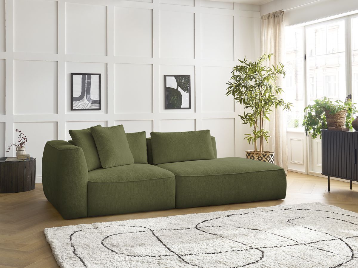 Bobochic Leopold Sofa 3-Sitzer Strukturstoff Dunkelgrün Armlehne links