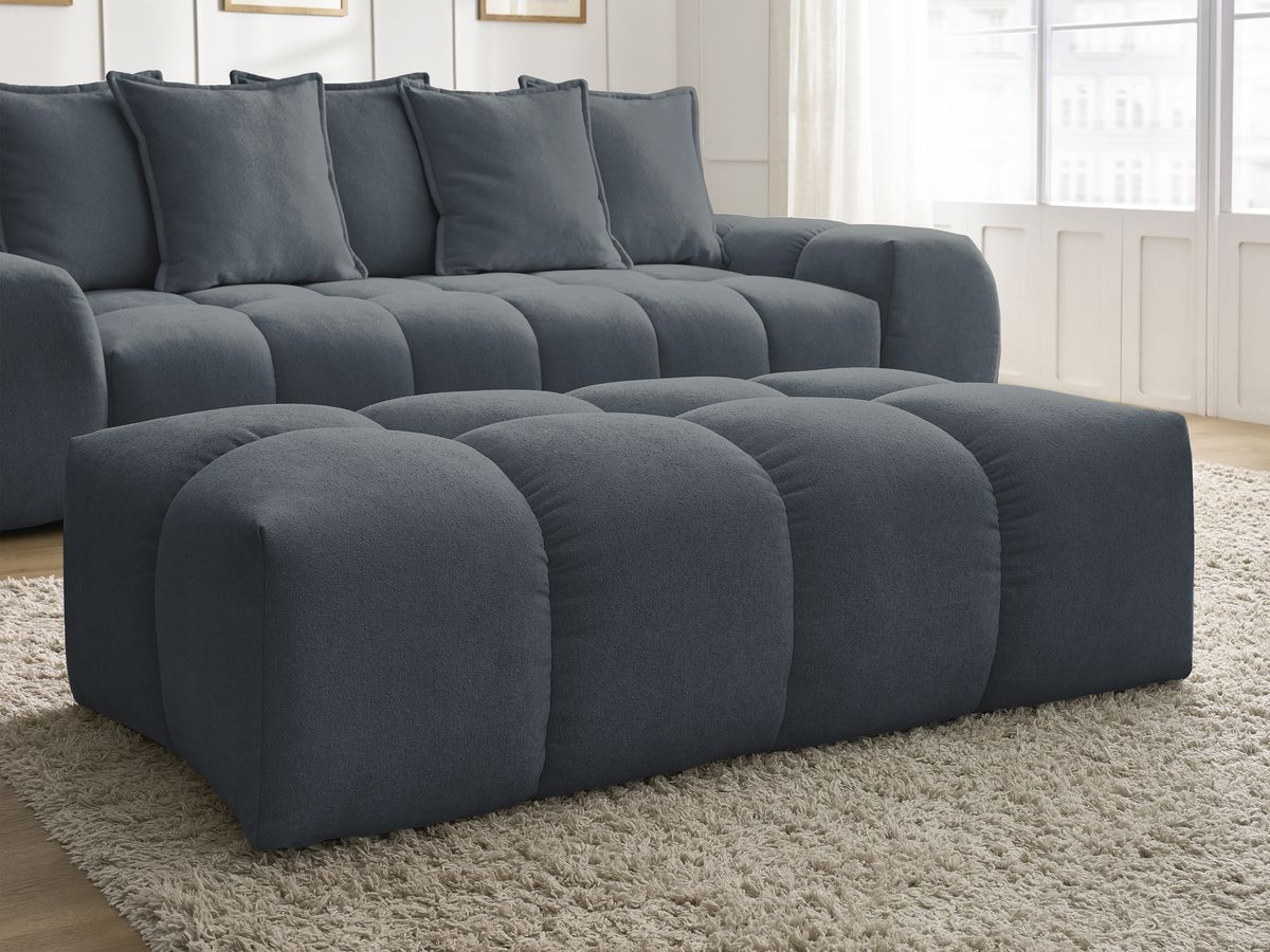 Bobochic Everest Sofa 3-Sitzer mit Pouf, 5 Kissen Strukturstoff Dunkelblau