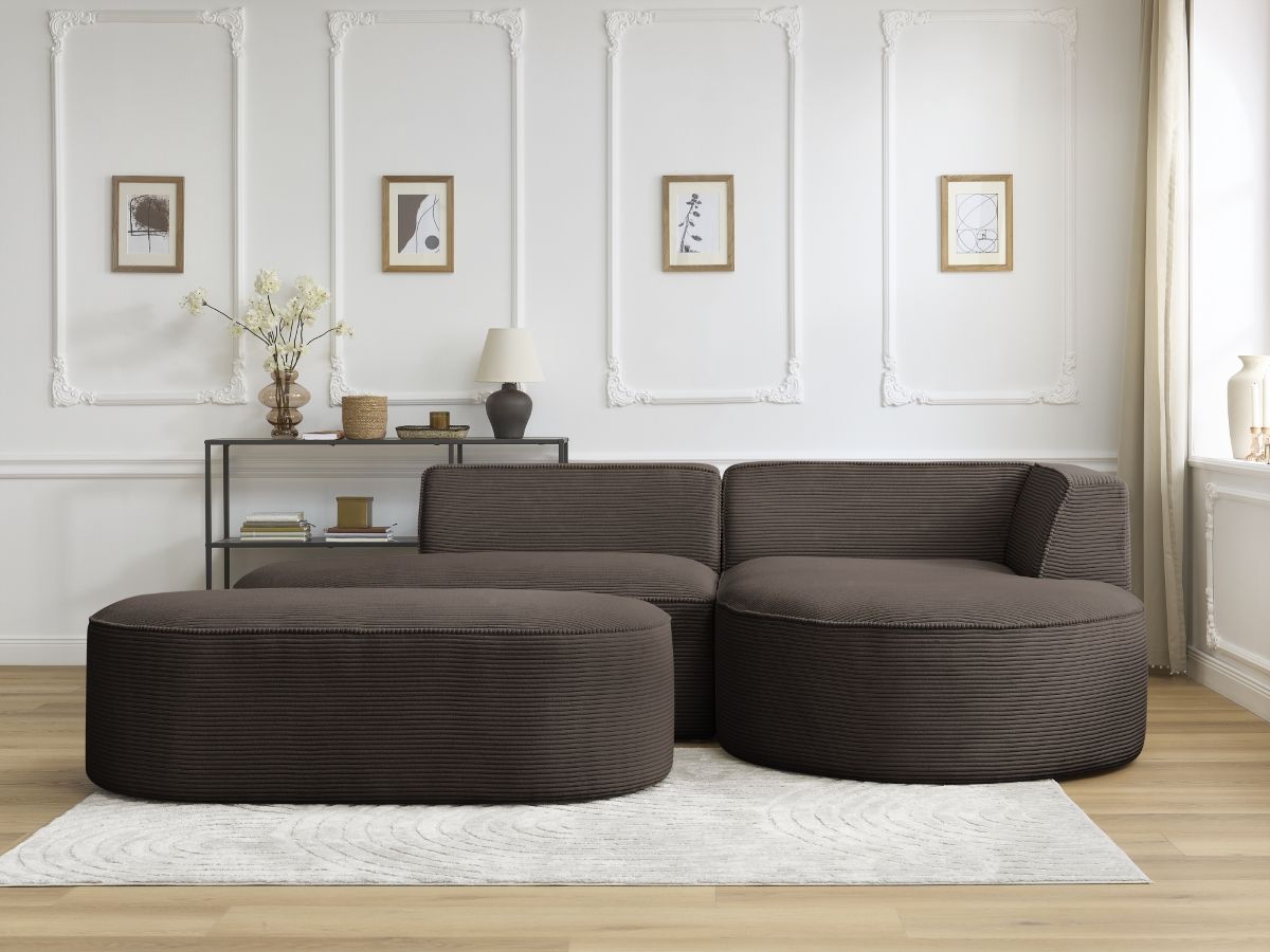 Bobochic Rousseau Ecksofa mit Pouf Cordsamt Braun Ecke rechts