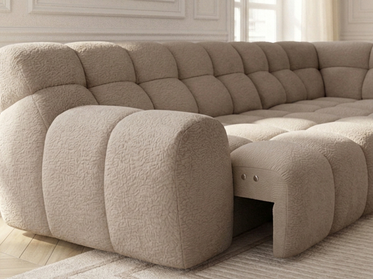 Bobochic Andre Ecksofa mit Schlaffunktion Chenille Beige Ecke rechts