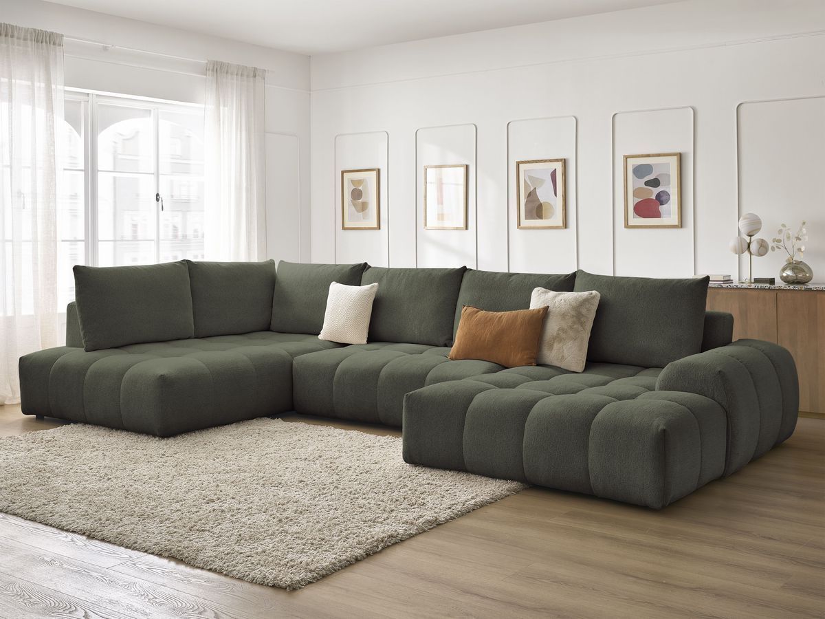 Bobochic Everest Wohnlandschaft, 6 Kissen Melange-Stoff Grün Ecke rechts