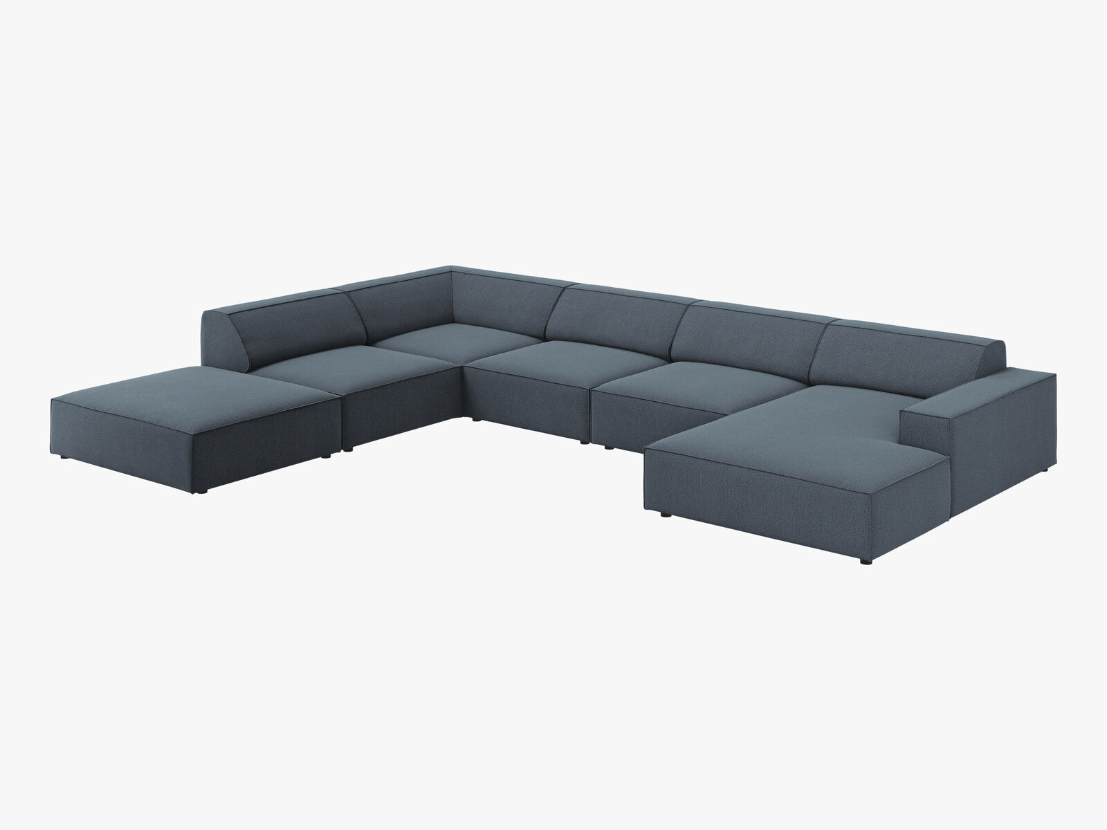 Micadoni Panorama-Ecksofa Jodie 7-Sitzer Links Strukturierter Stoff Megan Blau
