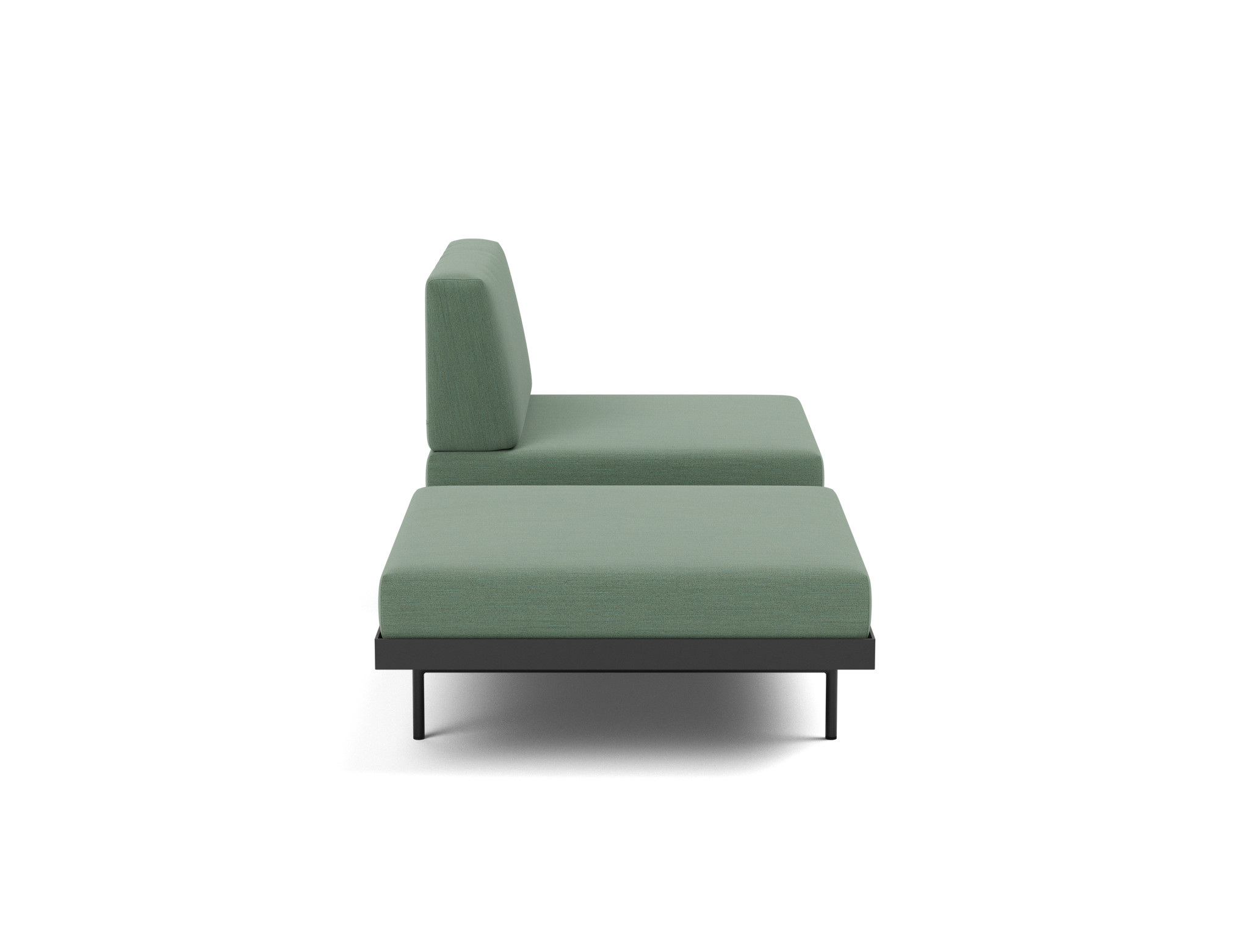 Tagesbett Puri Flachgewebe Elegance 518-Green Beine mit Nussbaumtisch
