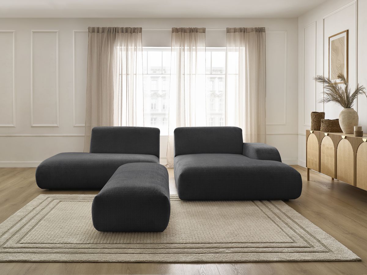 Bobochic Sirius Ecksofa mit Pouf 300 × 170 cm Strukturstoff Schwarz Ecke rechts