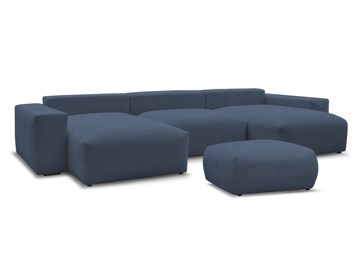 Bobochic Voltaire Wohnlandschaft mit Pouf 420 × 174 cm, Liegefläche 135 × 345 cm Melange-Stoff Dunkelblau