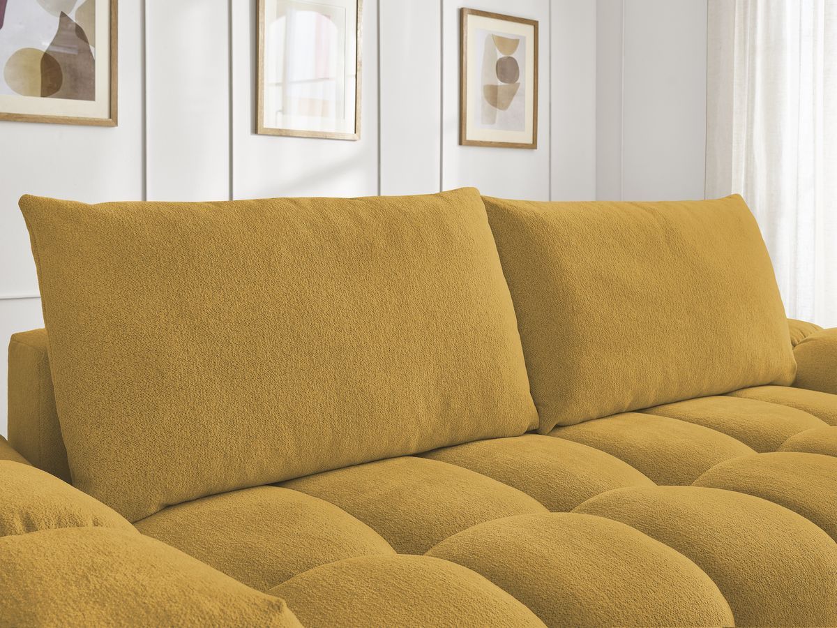Bobochic Everest Schlafsofa 3-Sitzer mit Bettkasten, 2 Kissen Melange-Stoff Gelb