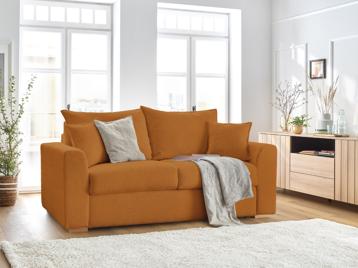 Bobochic Augustin Schlafsofa 3-Sitzer Bouclé-Stoff Gelb, Liegefläche 140 × 200 cm