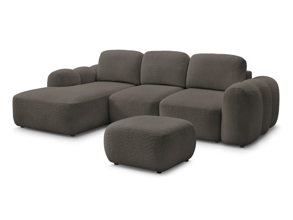 Bobochic Montaigne Ecksofa mit Schlaffunktion und Bettkasten und Pouf 276 × 164 cm Bouclé-Stoff Braun Ecke links