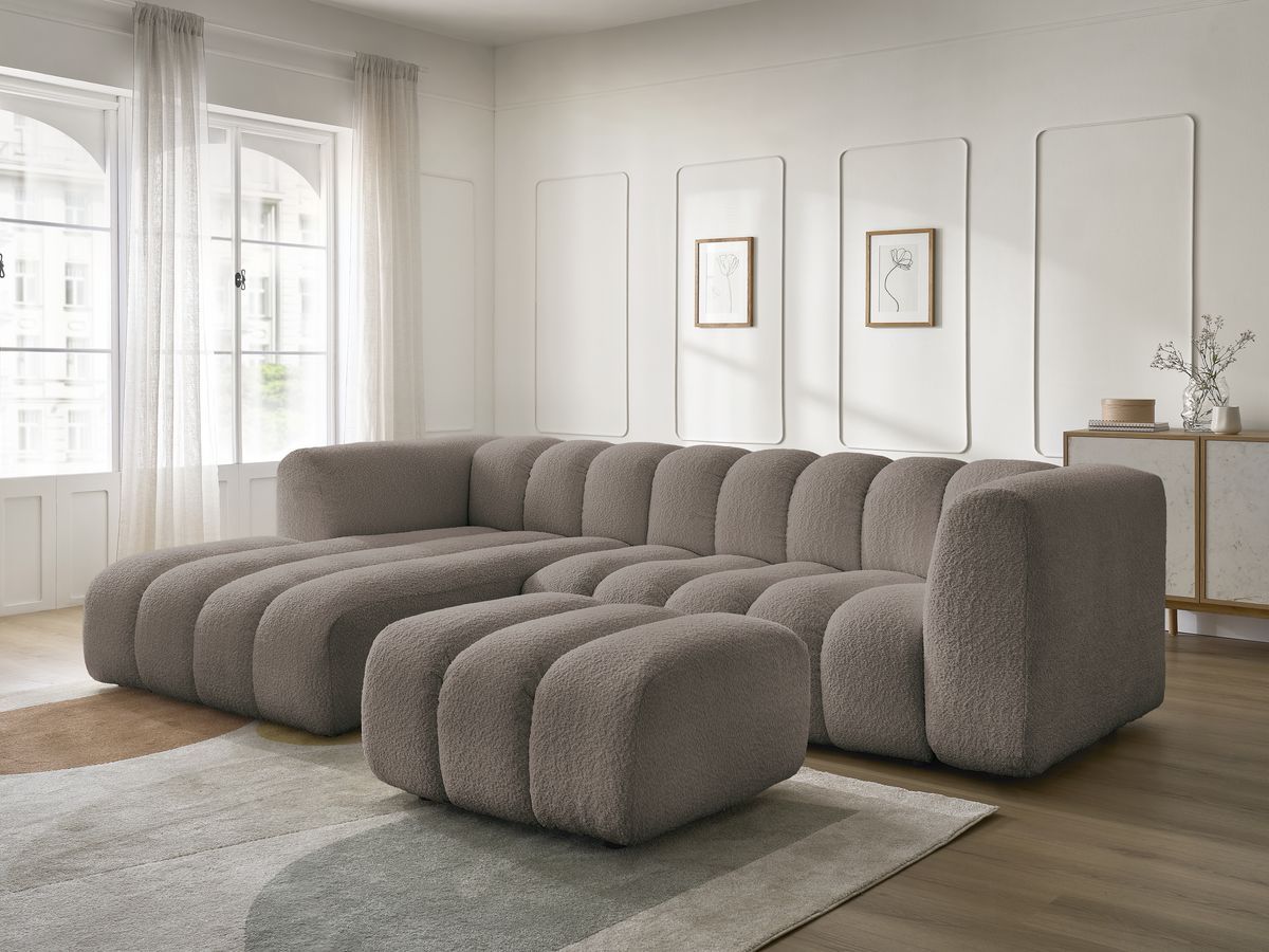 Bobochic Talia Ecksofa mit Pouf Bouclé-Stoff Braun Ecke links
