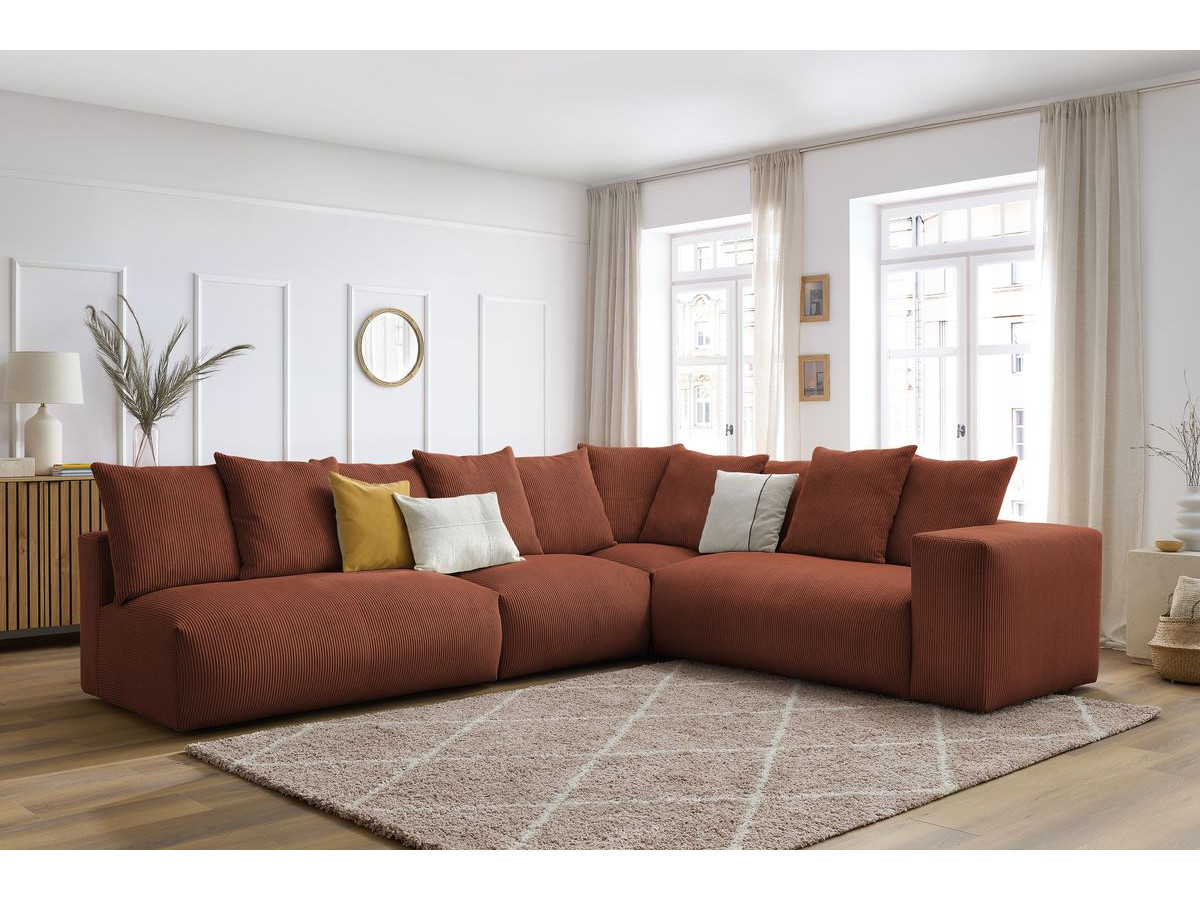 Bobochic Voltaire Ecksofa 322 × 268 cm Cordsamt Orange Ecke rechts