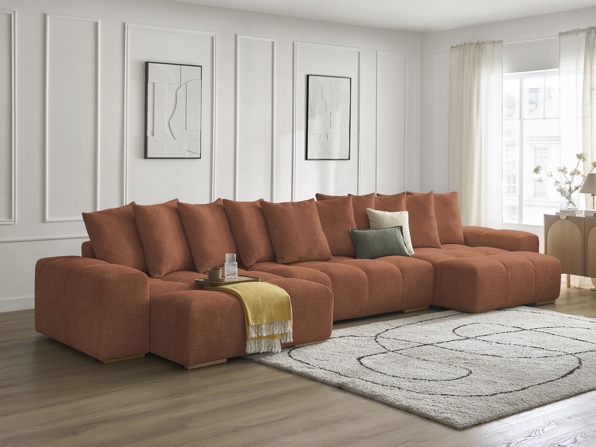Bobochic Anakin Wohnlandschaft, 10 Kissen Bouclé-Stoff Orange
