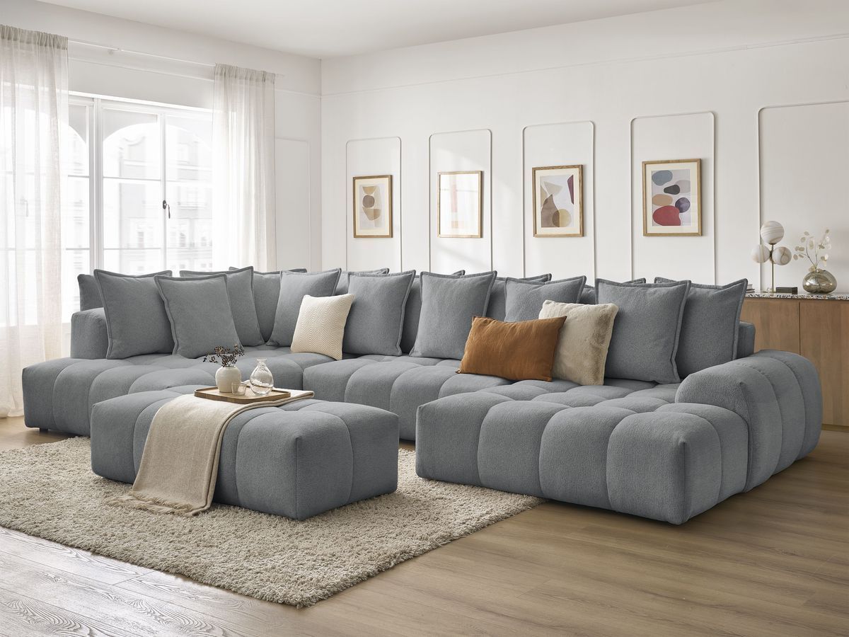 Bobochic Everest Wohnlandschaft mit Pouf, 14 Kissen Melange-Stoff Dunkelgrau Ecke rechts